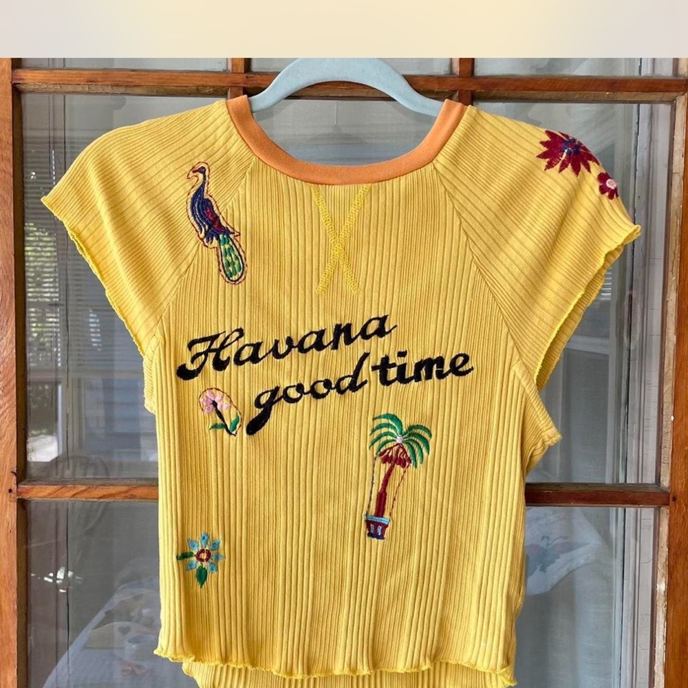 Free People Yellow Havana Good time baby tee